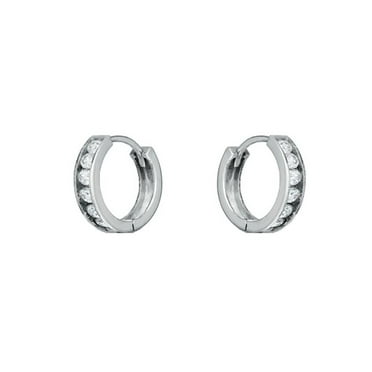 Unique Studded Huggie Hoop Clear Simulated CZ .925 Sterling Silver Simple Huggie Hoop Earrings 